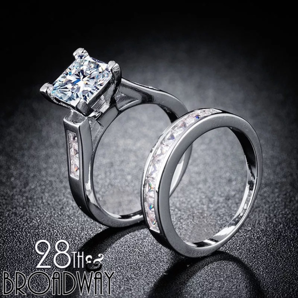 18K White Gold Over Silver Diamond Engagement Ring